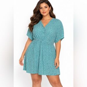 Pure Energy Green White Bishop Sleeve V-Neck Sundress